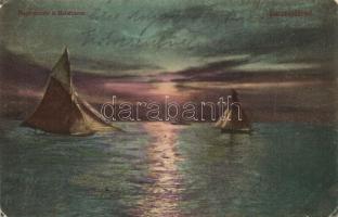 Balatoni vitorlások 15 db régi képeslap