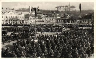 1938 Léva, Levice; bevonulás. Foto Hajdu / entry of the Hungarian troops + Léva visszatért So. Stpl.