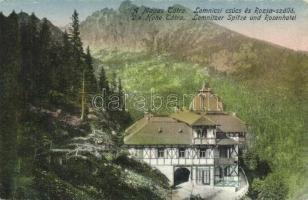 Tátralomnic, Tatranska Lomnica (Tátra); Lomnici csúcs és Rózsa szálló / mountain peak, spa hotel (EK)