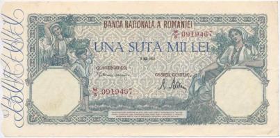 Románia 1947. 100.000L T:I- sarokhajtások Romania 1947. 100.000 Lei C:AU corner folds