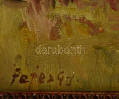 Fejes Gyula (1895-1956): Visegrád. Olaj, vászon, jelzett, festék pöttyökkel, keretben, 50×60 cm