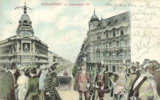 Budapest VI. Andrássy út. Montázslap elöljárókkal / montage postcard (Rb)