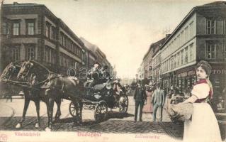 Budapest IX. Vámház körút, Las-Torres Gyula üzlete. Montázslap hintóval / montage postcard (EK)