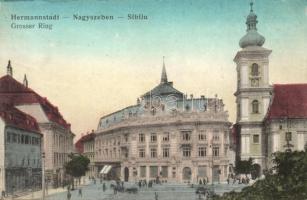 Nagyszeben, Hermannstadt, Sibiu; Grosser Ring / üzletek, templom. J. Bein kiadása / shops, church (EK)