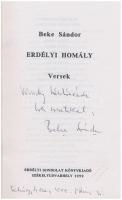 Beke Sándor: Erdélyi homály. Versek. Székelyudvarhely, 1999, Erdélyi Gondolat Könyvkiadó. Kiadói pap...