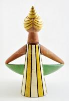 Leány tállal, kézzel festett mázas kerámia figura, jelzett (ME v MM), kis mázhibával, m: 50 cm, d:40...