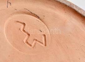 Leány tállal, kézzel festett mázas kerámia figura, jelzett (ME v MM), kis mázhibával, m: 50 cm, d:40...