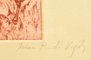 Iréne Radó Vajda (1952-): St Georg & the Dragon. Színes rézkarc, papír, jelzett, 20×13 cm