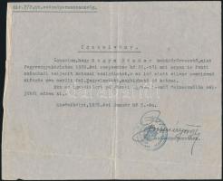 1939 Alsómihályi, M. kir. 7/2. hb. századparancsnokság által kiállított igazolvány katonai szolgálatról