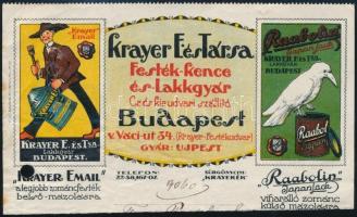 Krayer E. és Társa Festék-kence és Lakkgyárának reklámja, litho, szakadással