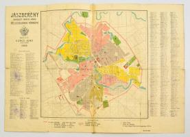 1909 Jászberény rendezett tanácsú város belsőségének térképe, összeállította: Kurcz Jenő, szakadással, ragasztott, 41x56 cm