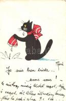 Crying cat. French art postcard. s: René (EK)