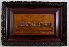 Jelzés nélkül: Utolsó vacsora falikép. Réz lemez, antik keretben, 16×31 cm