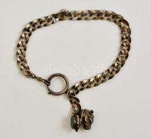 Antik ezüst (Ag) óralánc lófejes pecsétnyomóval, jelzett, h: 30 cm, bruttó: 37,3 g