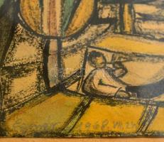 Égerházi Imre (1925-2001): Furulyázó ifjú. Vegyes technika, papír, jelzett, üvegezett keretben, 16×2...