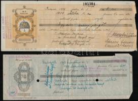 Budapest 1938-1943. 10db kitöltött váltó, bélyeggel és bélyegzésekkel, több lyukasztással érvénytelenítve T:III