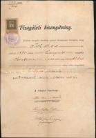 1906 Bp., Vizsgálati bizonyítvány mozdonyvezető számára okmánybélyeggel