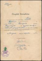 1939 Szeged, Vizsgálati bizonyítvány lokomotív gőzgépkezelő számára, okmánybélyeggel