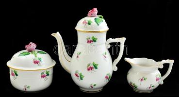 Herendi csipkebogyó mintás mokkás készlet. 4 személyes, kézzel festett, jelzett, hibátlan