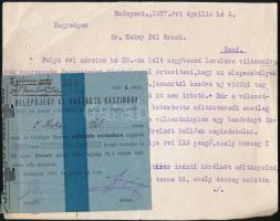 1927 Bp., Belépőjegy az Országos Kaszinóba + dr. Makay Pálnak címzett levél tagsága ügyében