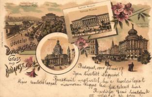 Budapest, Nemzeti múzeum, Bazilika, Erzsébet főút, Ferenc József tér. Ottmar Zieher Art Nouveau, floral, litho (fl)