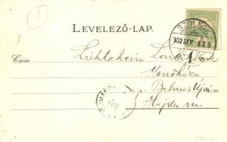 Szolnok, Jász-Nagykun-Szolnok vármegye címer, Zsinagóga, Fő tér. Athenaeum Rt. kőnyomdája. Art Nouve...