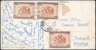1962 A jugoszláv labdarúgó válogatott tagjai által aláírt és hazaküldött képeslap Lyka Antalnak  / Autograph signed postcard by the Jugoslavian football team