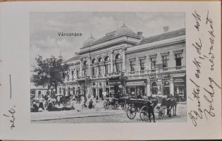 1904 Szolnok, leporelló füzet 8 képpel:  Szapáry utca, Református templom, Evezősök pavilonja, Római...