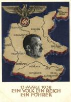 1938 Ein Volk, ein Reich, ein Führer! / Adolf Hitler, NSDAP German Nazi Party propaganda, map, swastika + 1938 Ein Volk Ein Reich Ein Führer, Wien So. Stpl. (EK)