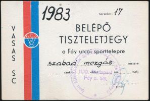 1983 Belépő tiszteletjegy a Vasas Fáy utcai sporttelepére