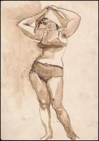 Jelzés nélkül: Nő bikiniben. Lavírozott tus, papír, 30×21 cm