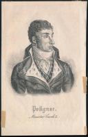 Jules de Polignac (1780-1847) francia politikus részmetszetű arcképe / Etching 10x16 cm