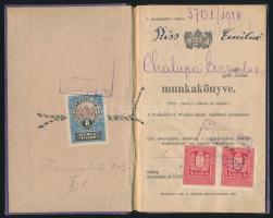 1928 Munkakönyv 2 x 4f állami és 8f Budapesti helyi okmánybélyeggel