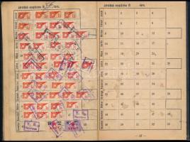1947-1956 Fémmunkás tagkönyv tucatnyi különféle tagbélyeggel