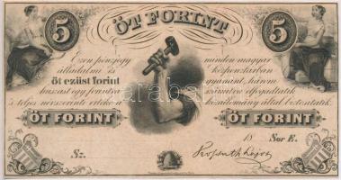 1852. 5Ft Kossuth bankó kitöltetlen E sorozat T:I Hungary 1852. 5 Forint without date and serial number, serie E C:I Adamo G124