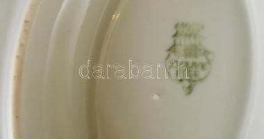 Zsolnay retró leveses tál és szósztartó, matricás, jelzett, kopott, m:17 cm, m:8 cm