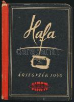 1940 HAFA árjegyzék, képekkel illusztrált katalógus, fényképezőgépekről, filmfelvevőkről, 188+36p