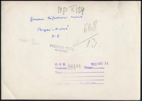 1950 Magyar-osztrák mérkőzés a Megyeri úti stadionban, fotó, hátulján feliratozva, pecséttel jelzett...