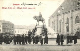 Kolozsvár, Cluj; Mátyás király tér és szobor. Fuhrmann Miklós kiadása / square, statue (EK)
