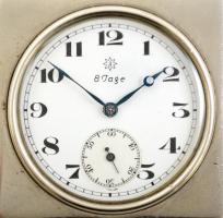 Art deco 8 napos ébresztőóra, porcelán számlappal, működik, 9x6x2,5 cm