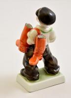 Herendi cipész fiú, kézzel festett, hibátlan, jelzett, m: 18 cm