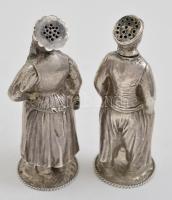 Ezüst(Ag) fűszertartó, legény és leány, 2 db, jelzett, m: 9 cm, nettó: 111,2 g