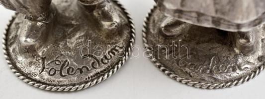 Ezüst(Ag) fűszertartó, legény és leány, 2 db, jelzett, m: 9 cm, nettó: 111,2 g