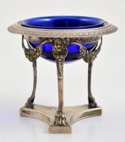 Ezüst(Ag) díszes kaviártartó, jelzett, mesterjeggyel, 2 db, hibátlan üvegbetéttel, peremén kis defor...