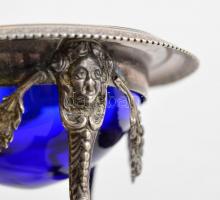 Ezüst(Ag) díszes kaviártartó, jelzett, mesterjeggyel, 2 db, hibátlan üvegbetéttel, peremén kis defor...