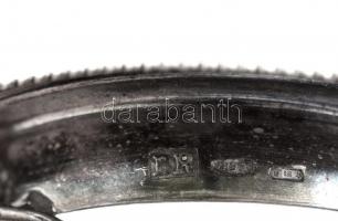 Ezüst(Ag) díszes kaviártartó, jelzett, mesterjeggyel, 2 db, hibátlan üvegbetéttel, peremén kis defor...