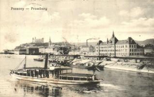 Pozsony, Pressburg, Bratislava; gőzhajó és rakpart / steamship and quay (fl)