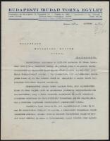 1936 a Budapesti Torna Egylet díszjelvény adományozó levele Wettstein Miklós (?-?) a Fanto Egyesült Magyar Ásványolajgyárak Rt. vezérigazgatója részére