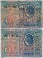 1912. 100K (2x) + 1913. 20K (2x) mind a négy román felülbélyegzéssel T:III