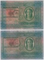 1912. 100K (2x) + 1913. 20K (2x) mind a négy román felülbélyegzéssel T:III